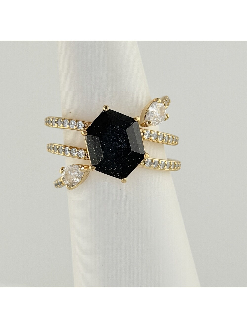 Bomb Party UNTAMED Ring Sz 10 “Slither & Spark” Onyx Sandstone on Yellow Gold